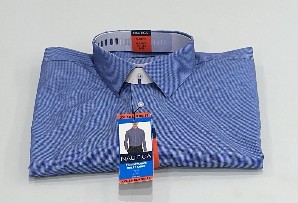 Nautica Men's Performance Slim Fit Dress Shirt, Navy, XXL (18-18.5, 34/35)