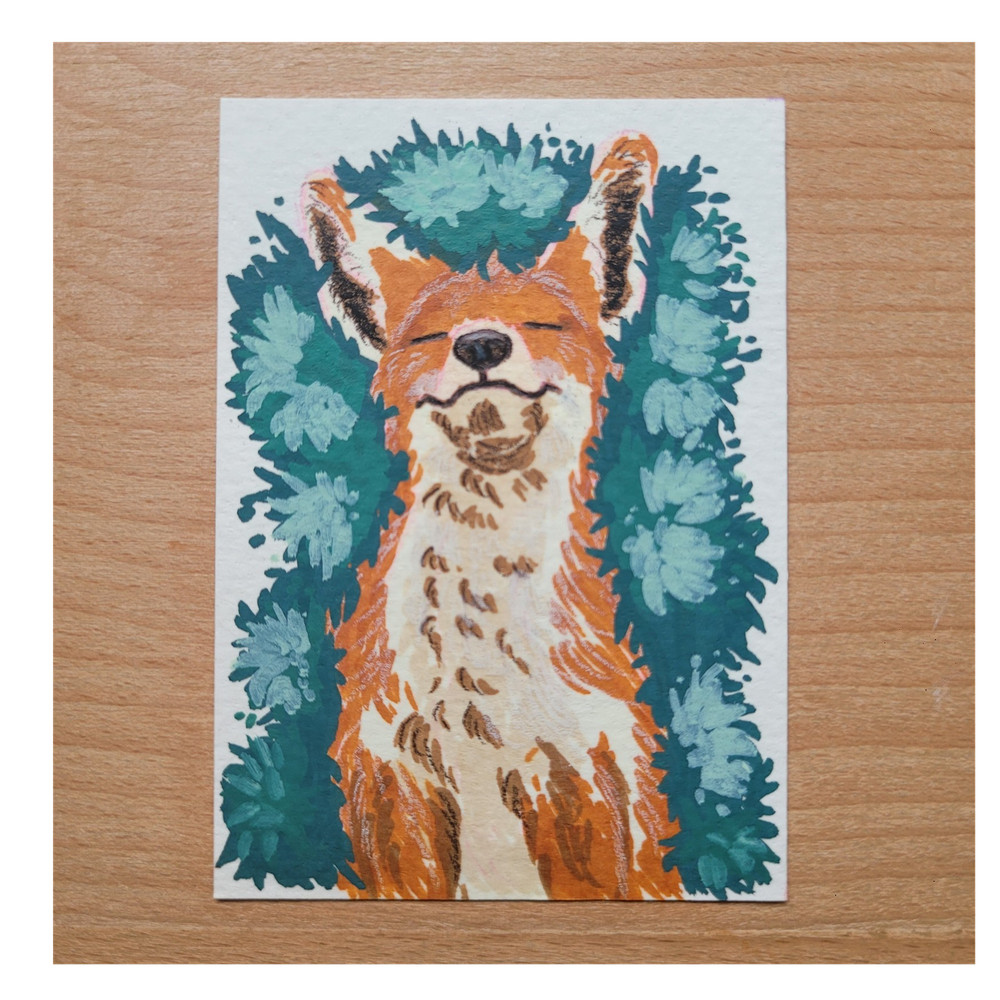 ACEO Original Sleepy Fox Mixed Media Painting By InnyNieves