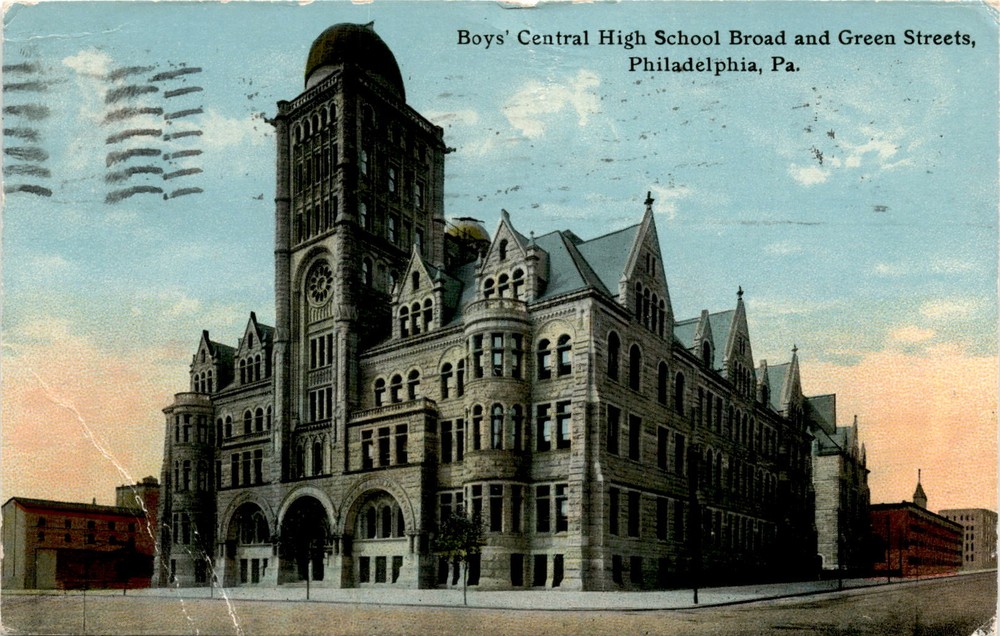 Boys' Central High School, Philadelphia, Broad Street, Green Street, Postcard