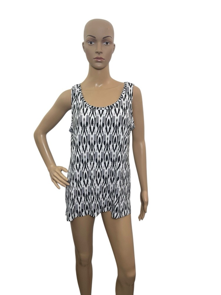 Chicos Women’s Size L (2) Sleeveless Scoop Neck Black White Blouse