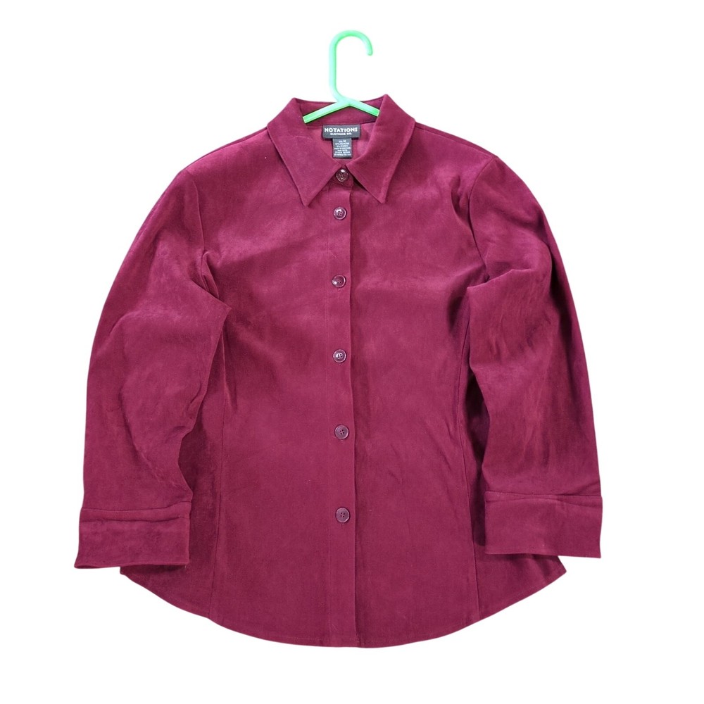 Vintage Notations Shirt Women's Size M Red Suede Long Sleeve Button Up Casual
