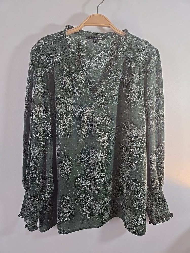 Zac & Rachel Green White Tunic Top Blouse Size 3X Long Sleeve