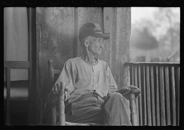 Photo:Lutcher Louisiana Old Farmer Portrait 1938 Rocking Chair Porch