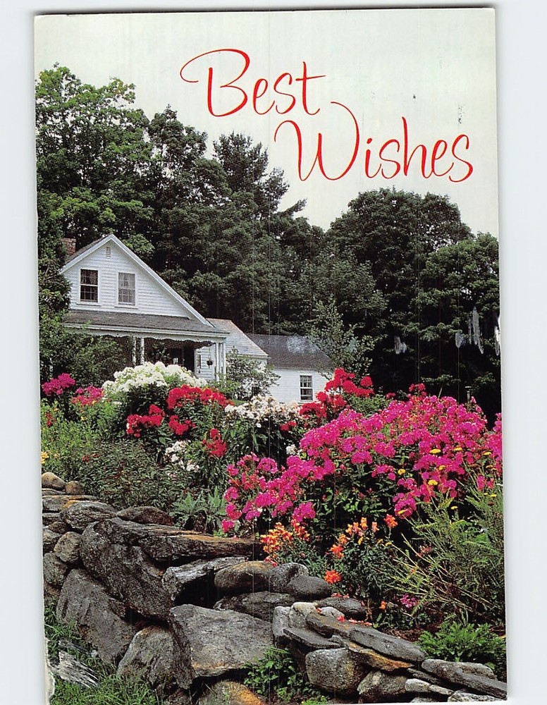 Postcard Best Wishes Cottage Garden Nature Scene