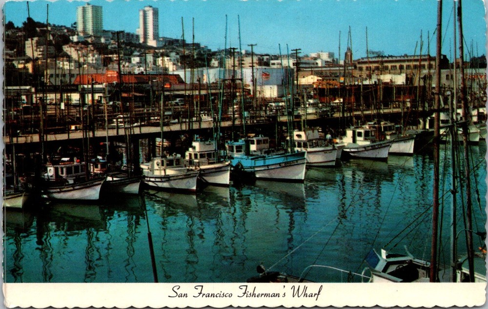 Fishermans Wharf San Francisco California Boats Night Postcard 1978