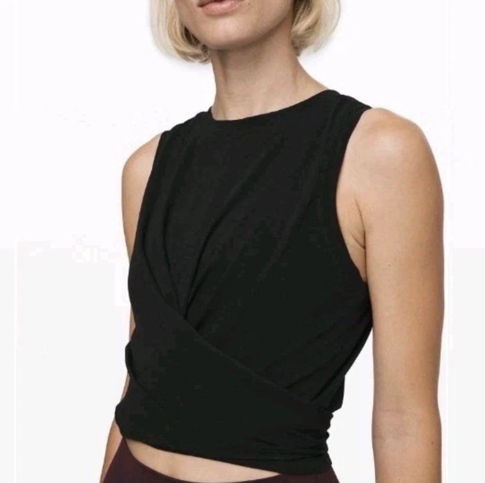 Lululemon Time To Restore Solid Black Tie Crop Tank Top Women's Size 6