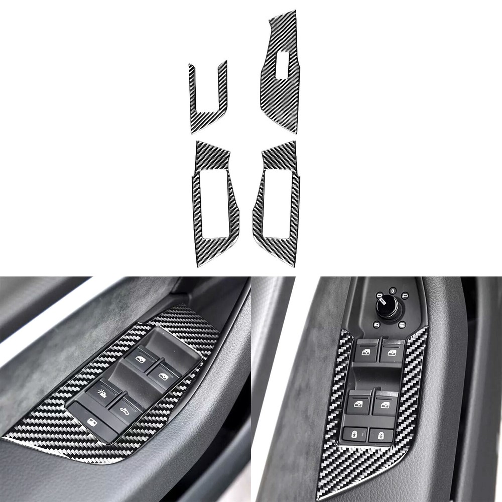 Real Carbon Fiber Window Lift Switch Panel Cover Trim For Audi A6 C8 A7 2019-24
