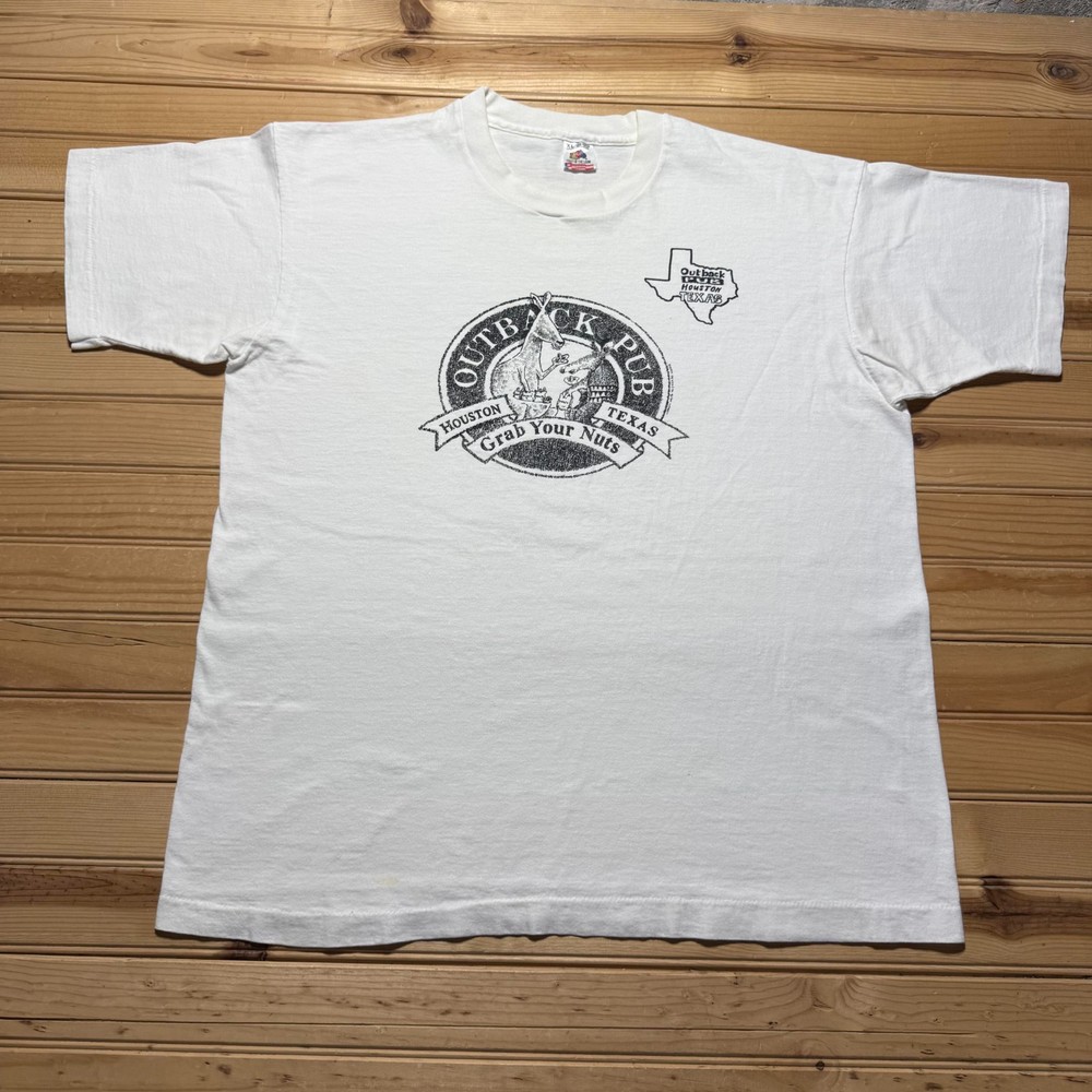 Vintage 90s Outback Pub Houston Texas Grab Your Nuts Graphic T-Shirt USA - XL