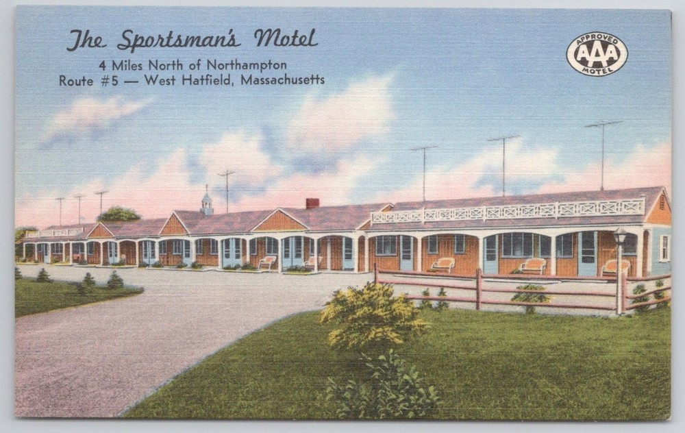 Vintage Sportsman's Motel West Hatfield MA Postcard Tichnor Quality Views 1950s