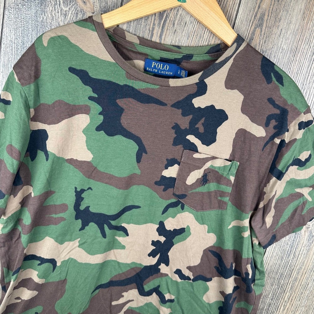 Polo Ralph Lauren Mens Camo Pocket T-Shirt Green Brown Camouflage Large L