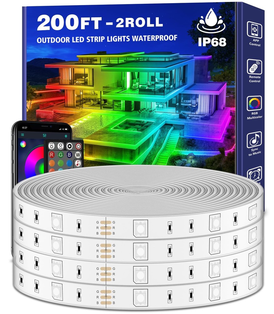 200ft Outdoor LED Strip Lights Waterproof 1 Roll,IP68 Outside Led Light Strip...
