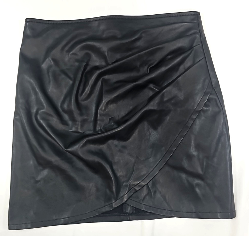 Shinestar Size Small Black Faux Leather Mini Wrap Skirt Pre-owned Zipper Womens