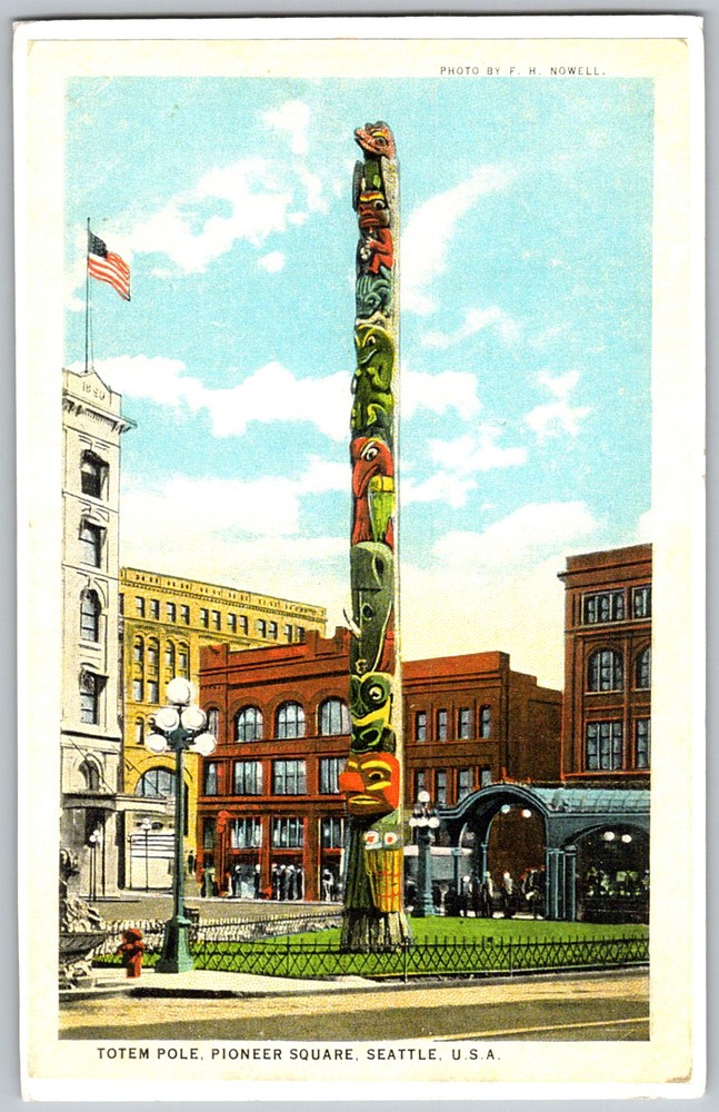 Antique Postcard Totem Pole Pioneer Square Seattle, WA 1910s