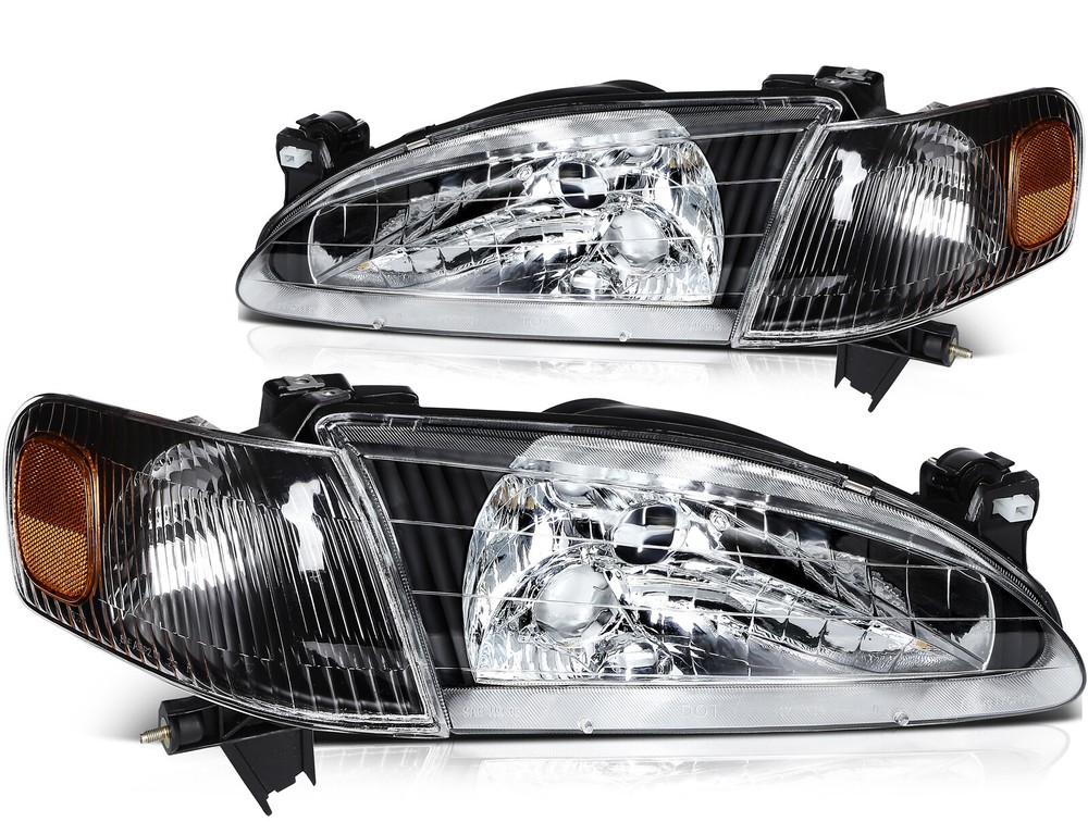 1998-2000 Toyota Corolla Black Housing Headlight Assembly Pair Left & Right