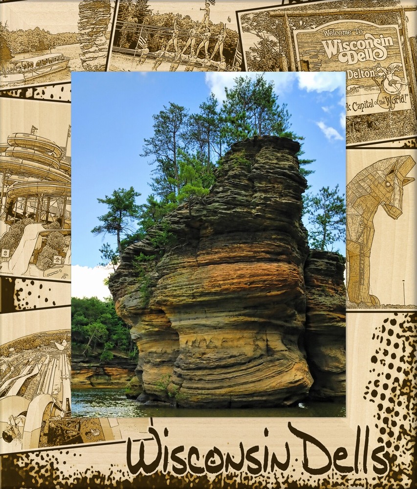 Wisconsin Dells Montage Laser Engraved Wood Picture Frame Portrait (4 x 6)