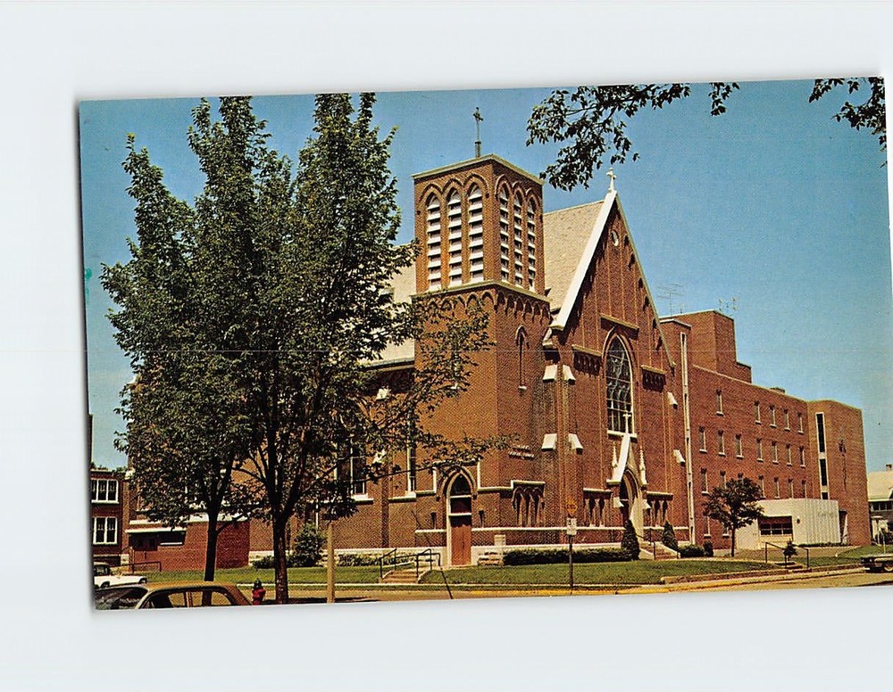 Postcard St. Patrick's Catholic Church and St. Mary's Hospital Sparta Wisconsin