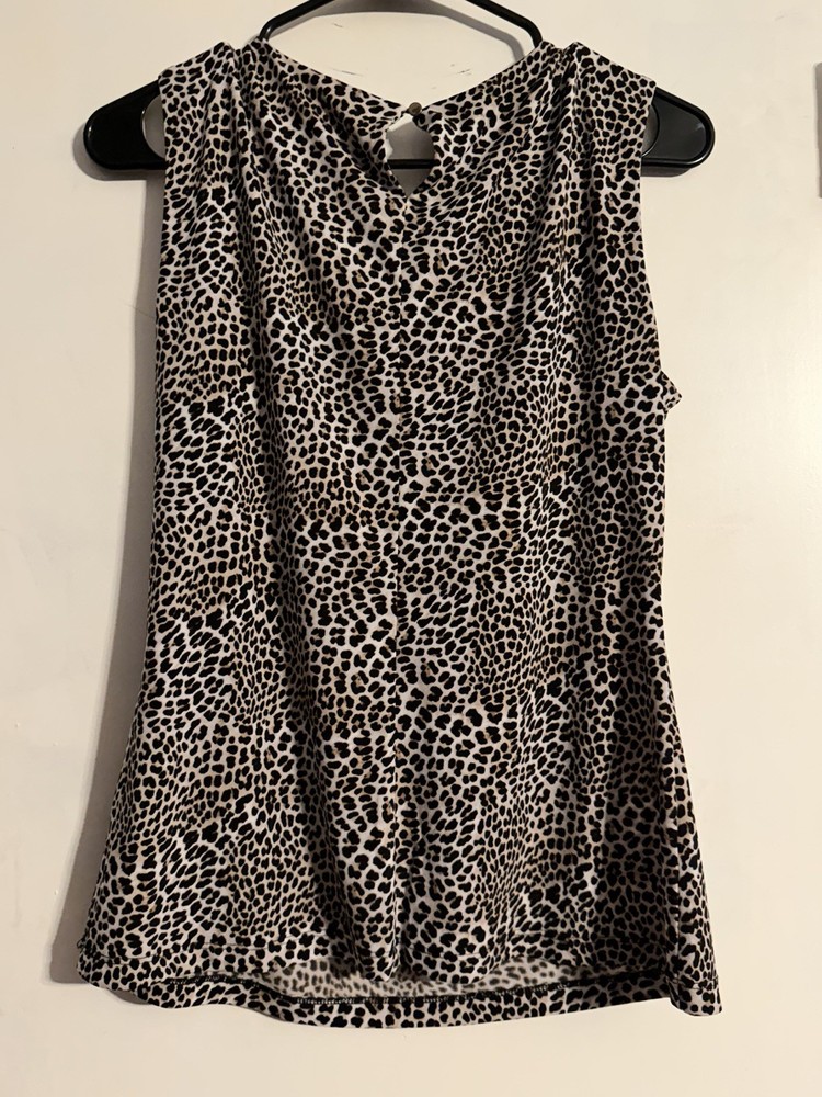 Calvin Klein Leopard Print Sleeveless Size Medium Women’s Blouse Scoop Neck Med