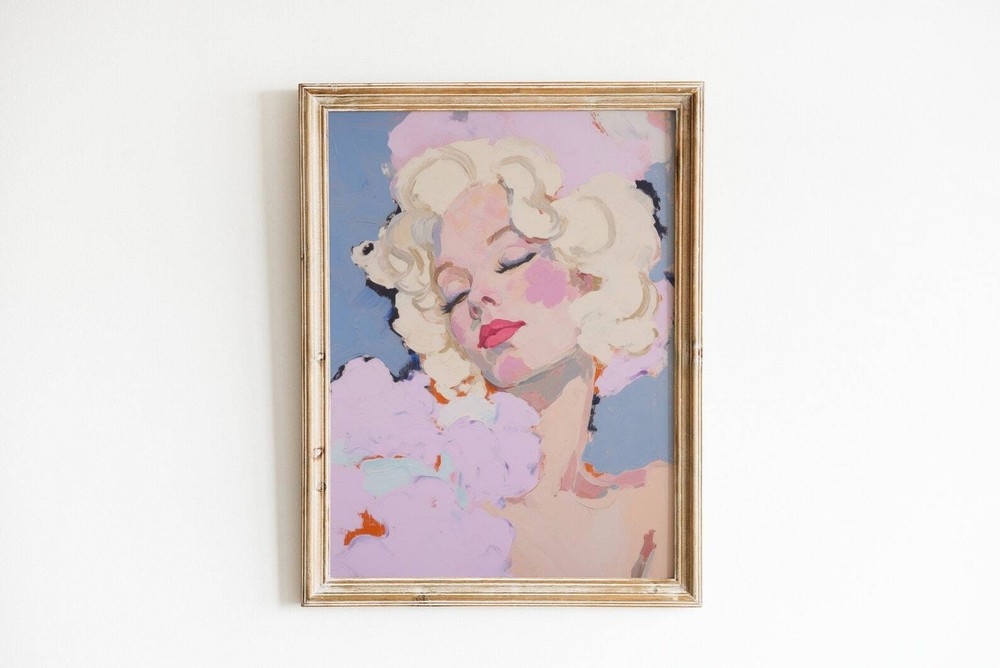 Girly Pop Art Print Retro Apartment Painting Periwinkle Bathroom Decor Pastel
