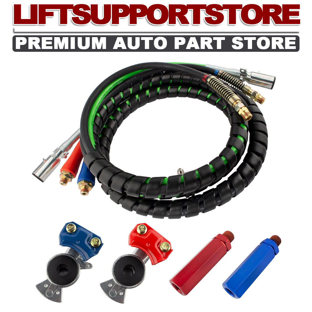 3-IN-1 15FT Wrap 7 Way ABS Electrical Cables &Rubber Air Line Set For Semi Truck-image