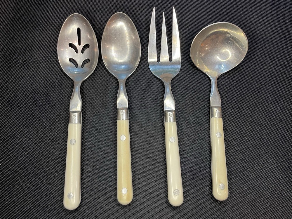 Vtg WF Washington Forge Mardi Gras Flatware Cream Stainless 4-Piece Serving Set