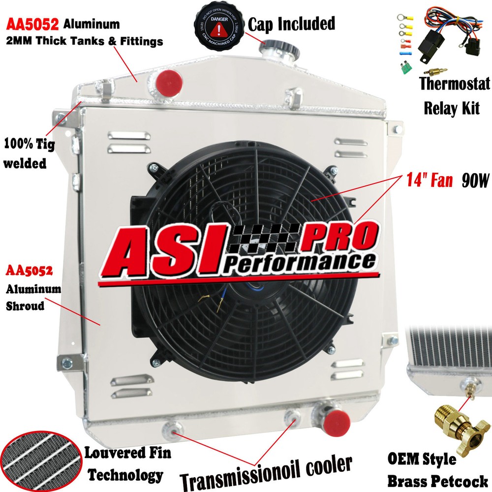 4-ROW Radiator+Shroud Fan FOR 43~1948 Chevy Fleetline FleetMaster Stylemaster V8
