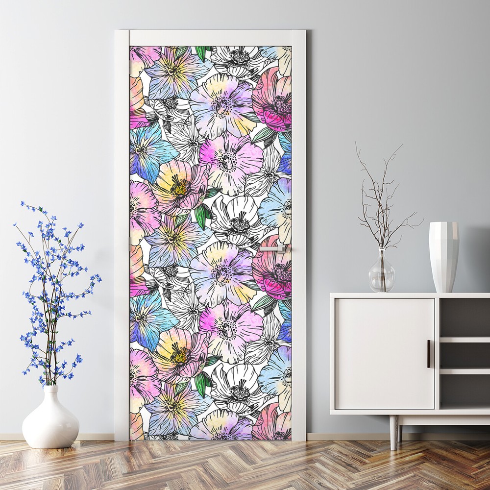 Poppy Flower Nature Bubble-Free Self-Adhesive Door Sticker Decal Peel and Stick