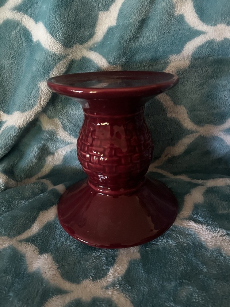 Longaberger Basket Woven Tradition Paprika Ceramic Pedestal Pillar Candle Holder