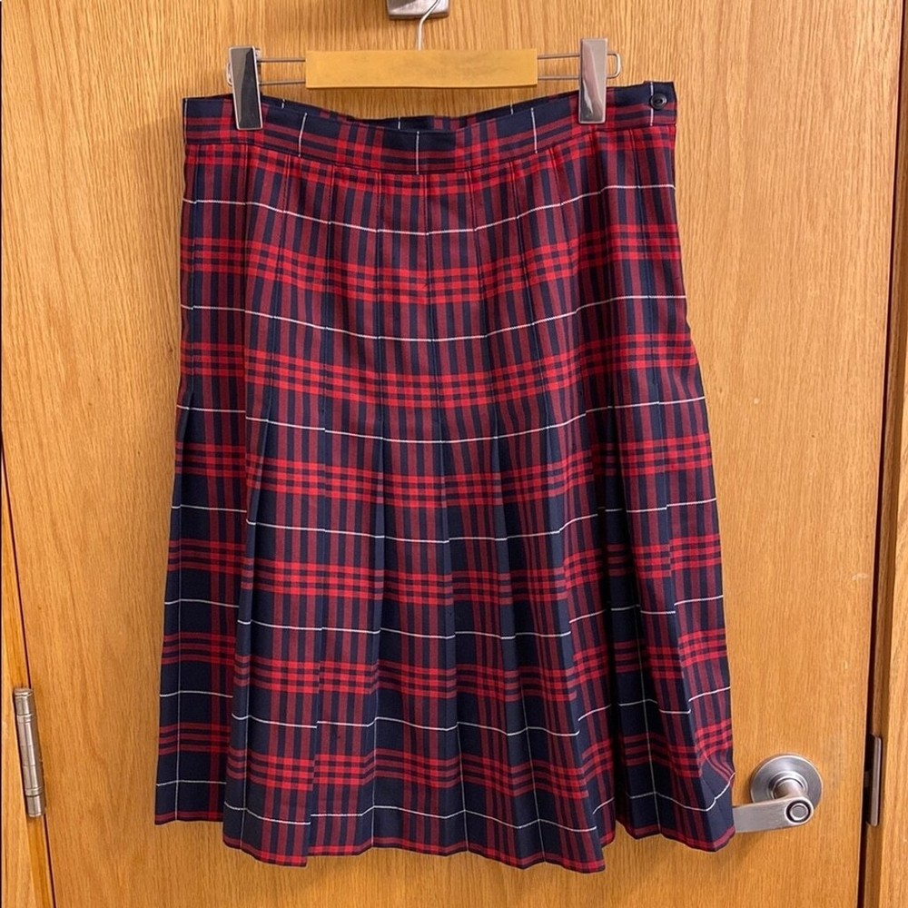 Lands End Womens Plaid Pleated Skirt Size 4 Red Black Tartan School Girl Preppy