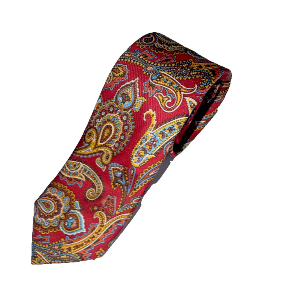 Cremieux 100% Silk Red Yellow Blue Brown Paisley Men's Tie Woven Classic