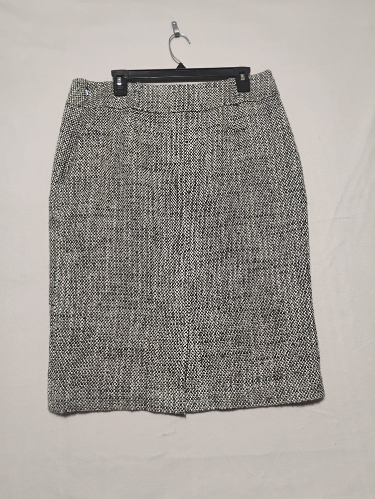 Anne Klein Skirt Womens 14 Black White Tweed Textured Wool Blend Career Work