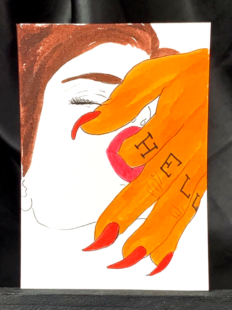 Original ACEO On My Way To Hell Ink Art Medium Marker on Paper Signed by Artist