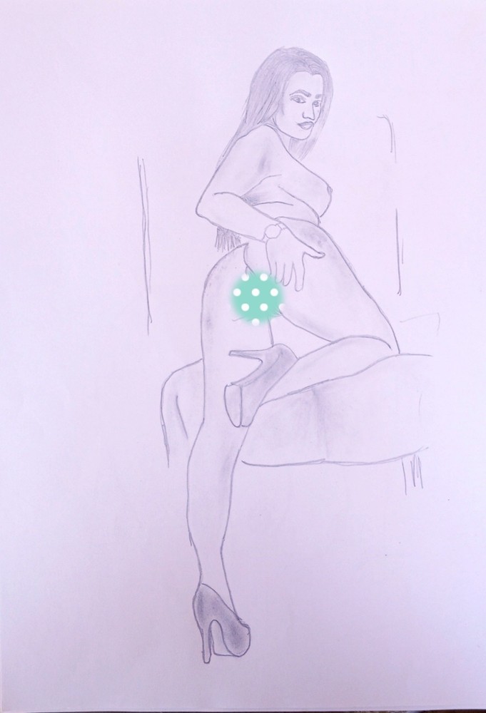 original nude figure pencil drawing, female form sketch, A4 handmade art