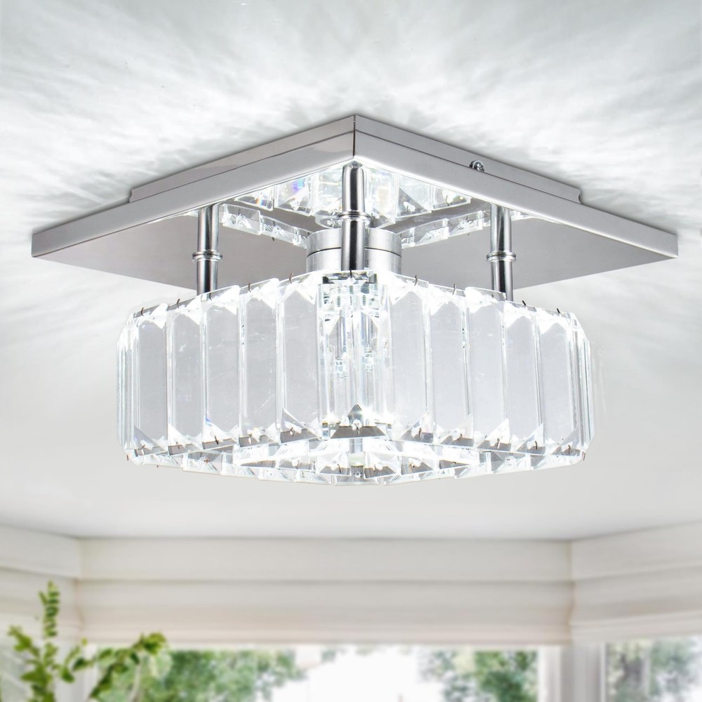 Modern Square Crystal LED Ceiling Light Flush Mount Chandelier