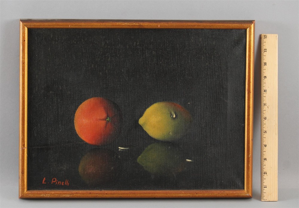 Vintage Signed L PINELLI Orange & Lemon Fruit Still Life Oil Painting, NR
