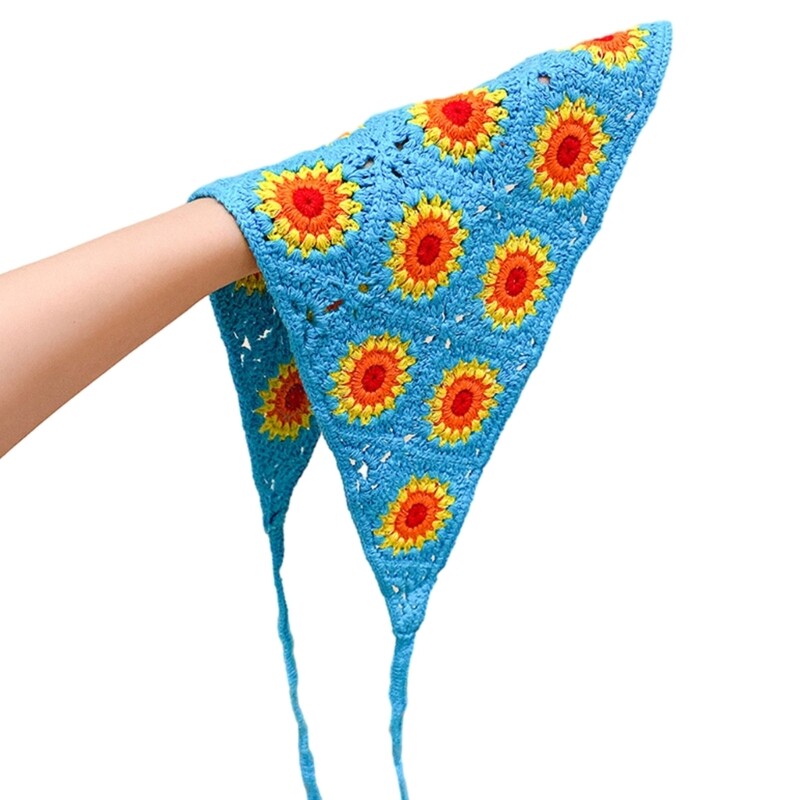 Sunproof Crochet Hairband Floral Turban Tie Back Kerchief for Women