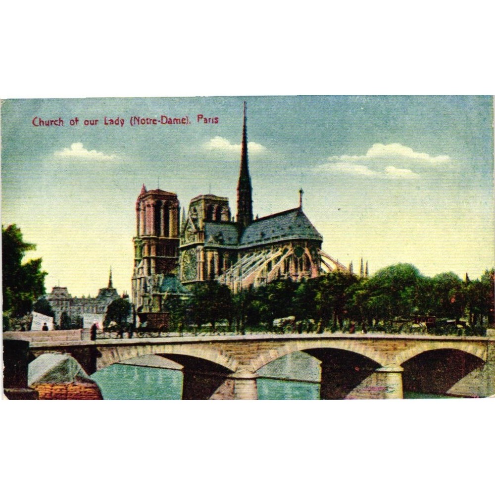 Vintage Notre Dame Cathedral Paris France Postcard Womans World Linen Unposted