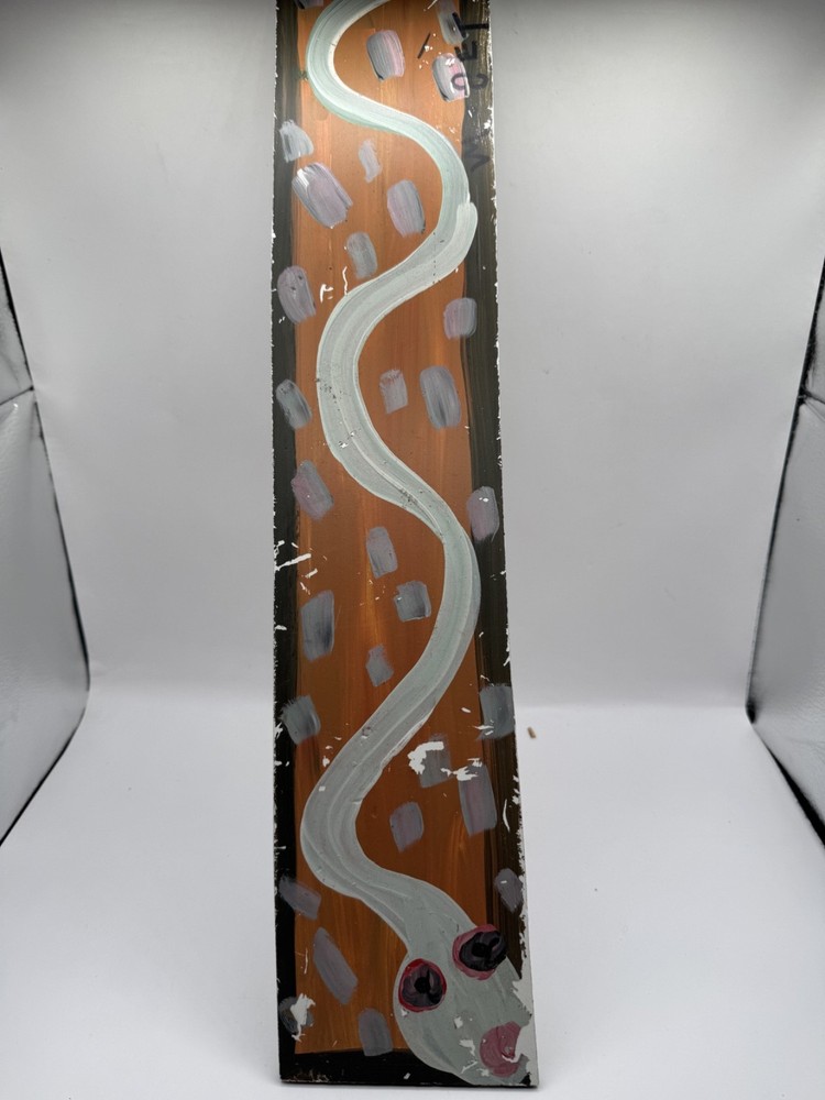 Original Mose Tolliver T White Snake Folk Art Soda Can Tab Hanger 21.5