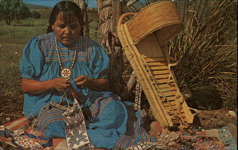 Arizona Apache woman bead maker necklaces sash unused vintage postcard