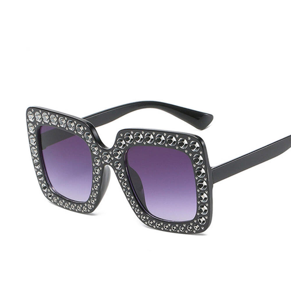 Square Rhinestone Sunglasses: Large Frame, Resin Lenses, PC Frame, Fashion Stree