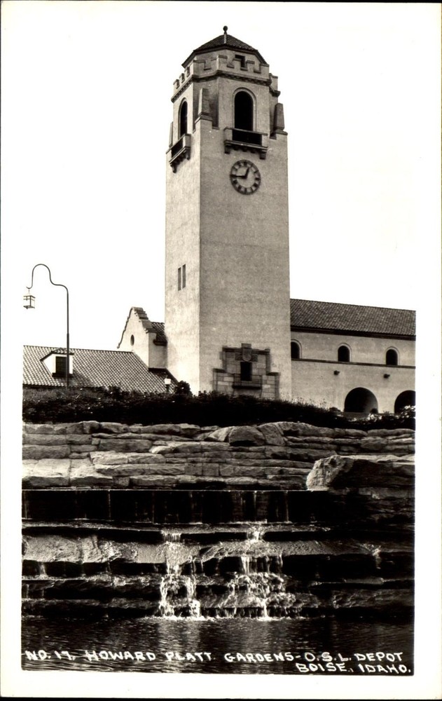 Boise Idaho ID~Oregon Short Line (OSL) Railroad Depot~Howard Platt Gardens~ RPPC