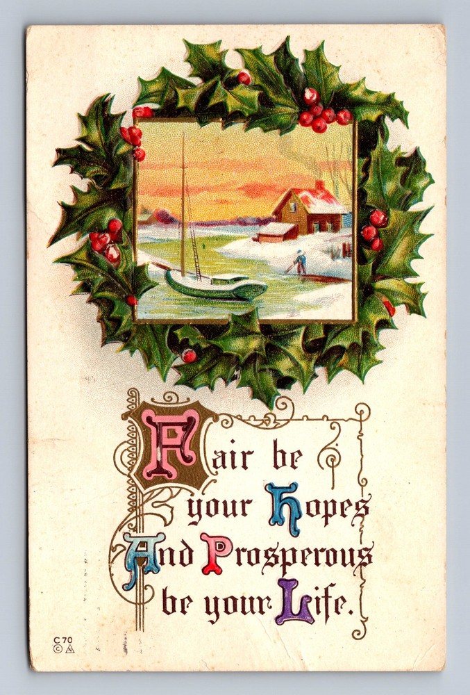 Christmas Cabin Postcard Vintage Card View