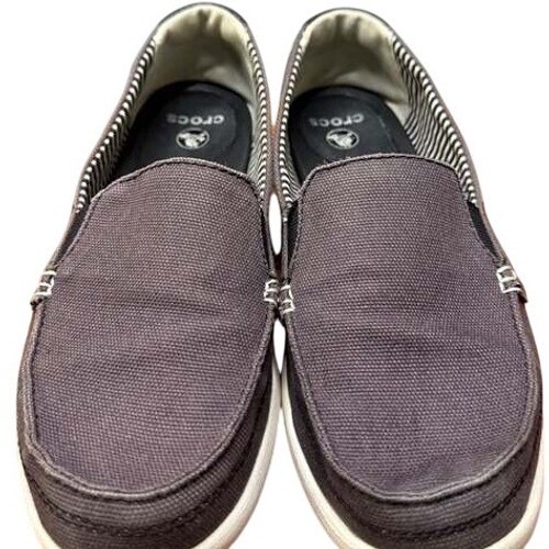 Crocs Santa Cruz Mens 8 Charcoal Gray Canvas Slip On Loafer Boat Shoes