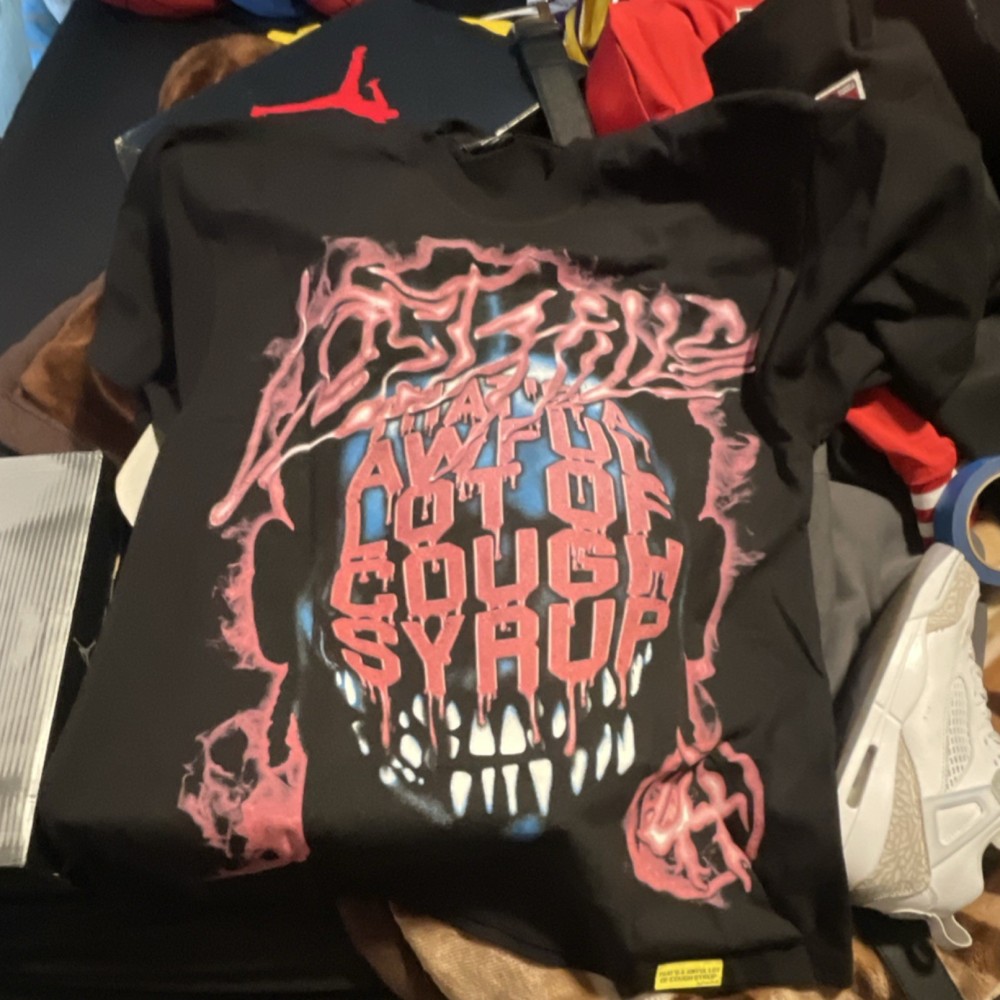 That's A Awful Lot Of Cough Syrup Graphic Black Men's Crew Neck T-Shirt Size L