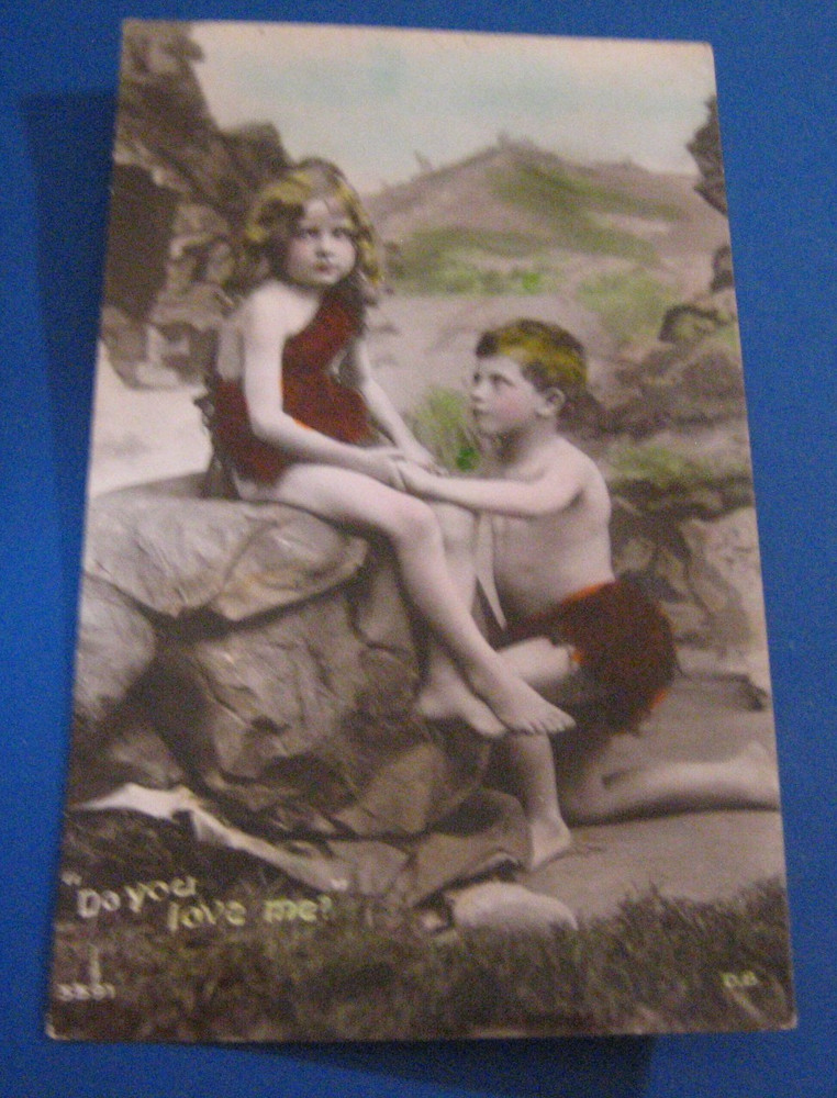 Antique Postcard Cute Couple Colorful Historic Scrapbooking Crafts