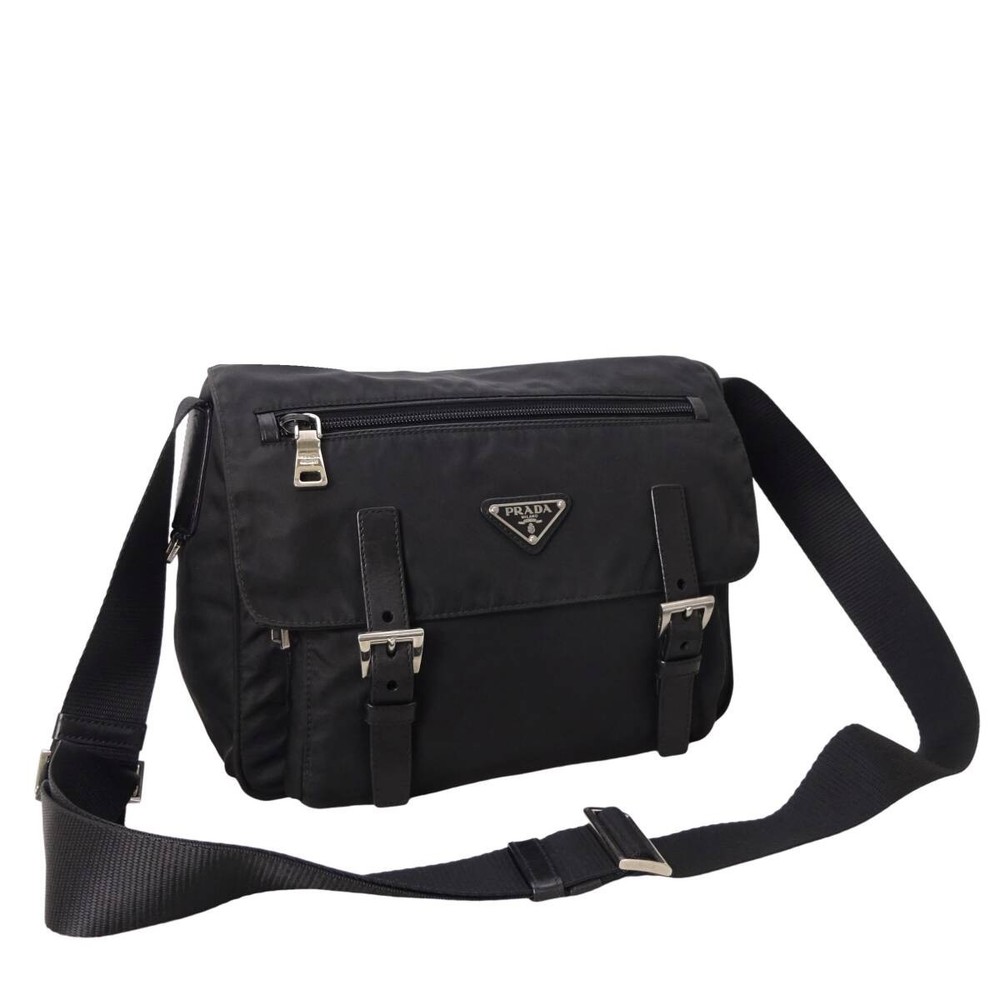 RARE Prada Black Nylon Leather Messenger Crossbody Shoulder Bag