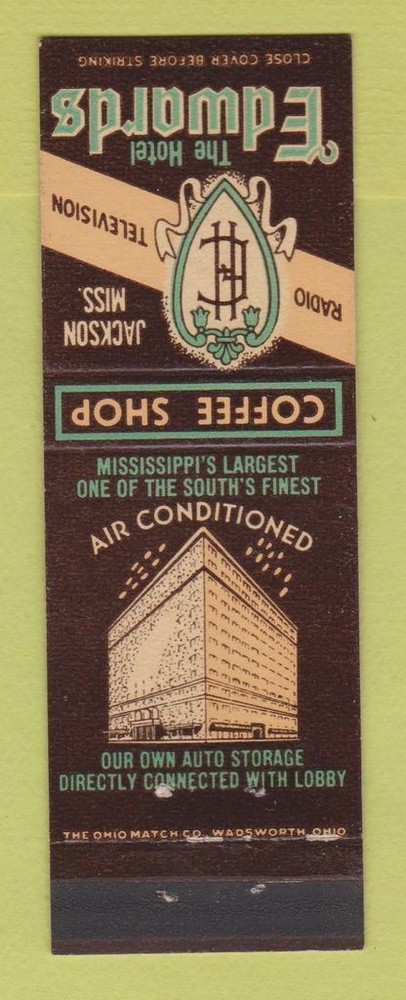 Matchbook Cover - Edwards Hotel Jackson MS