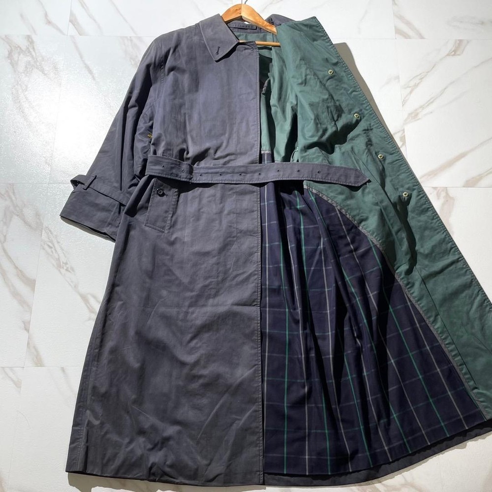 Rare Burberry Trench Coat Belt Green Check Tartan Gray L M1121