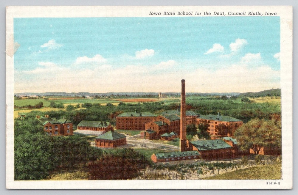 Iowa State School for the Deaf Council Bluffs IA Vintage Linen Postcard