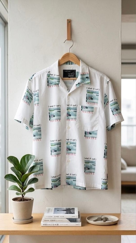Mark Gonzales Aloha Shirt M White Graphic Print Short Sleeve