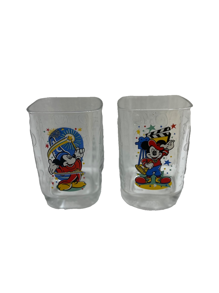 McDonalds Walt Disney World 2000 Millennium Mickey Mouse Square Glasses Lot Of 2
